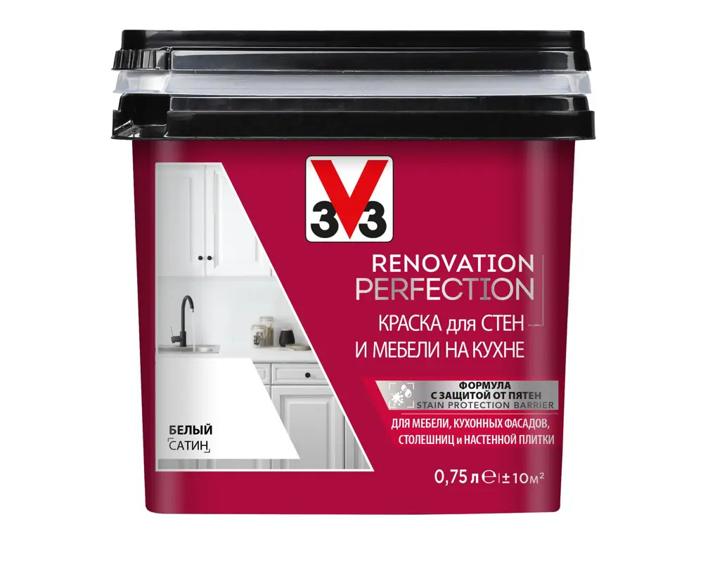 98294506 Краска для стен и мебели V33 RENOVATION PERFECTION 119698 белая, 0.75 л STLM-0857733
