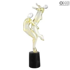3090 ORIGINALMURANOGLASS Скульптура Влюблённые танцоры - золото - Original Murano Glass OMG 9 см