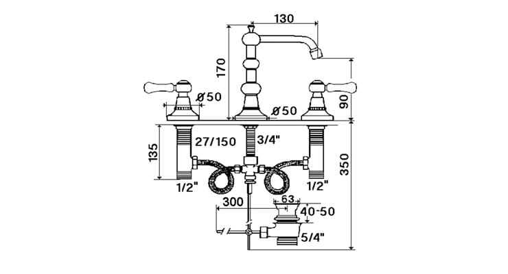 Смеситель для раковины с 3 отверстиями rvb 1935 WOOD ARCH-00120854 - Вид №2