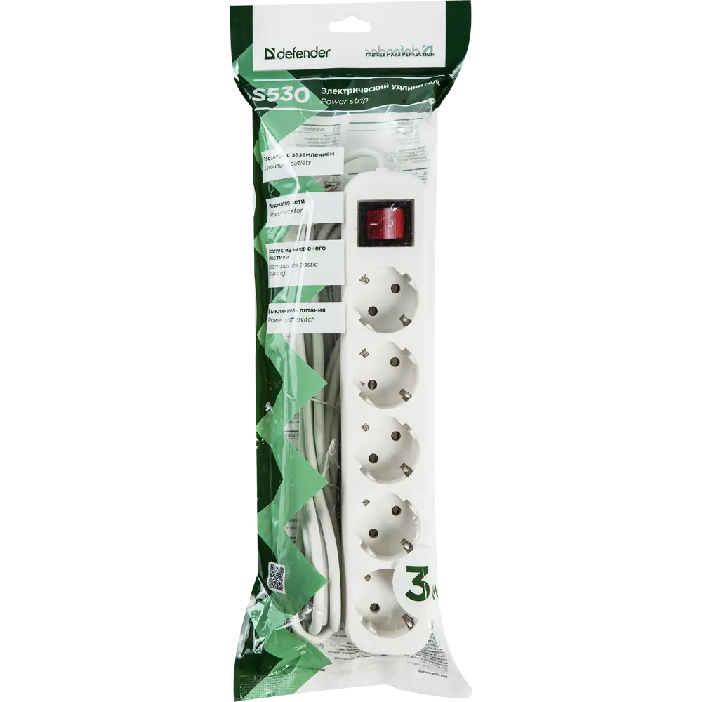Удлинитель с заземлением Defender 5 розеток, 3 м STLM-2071832 - Вид №4