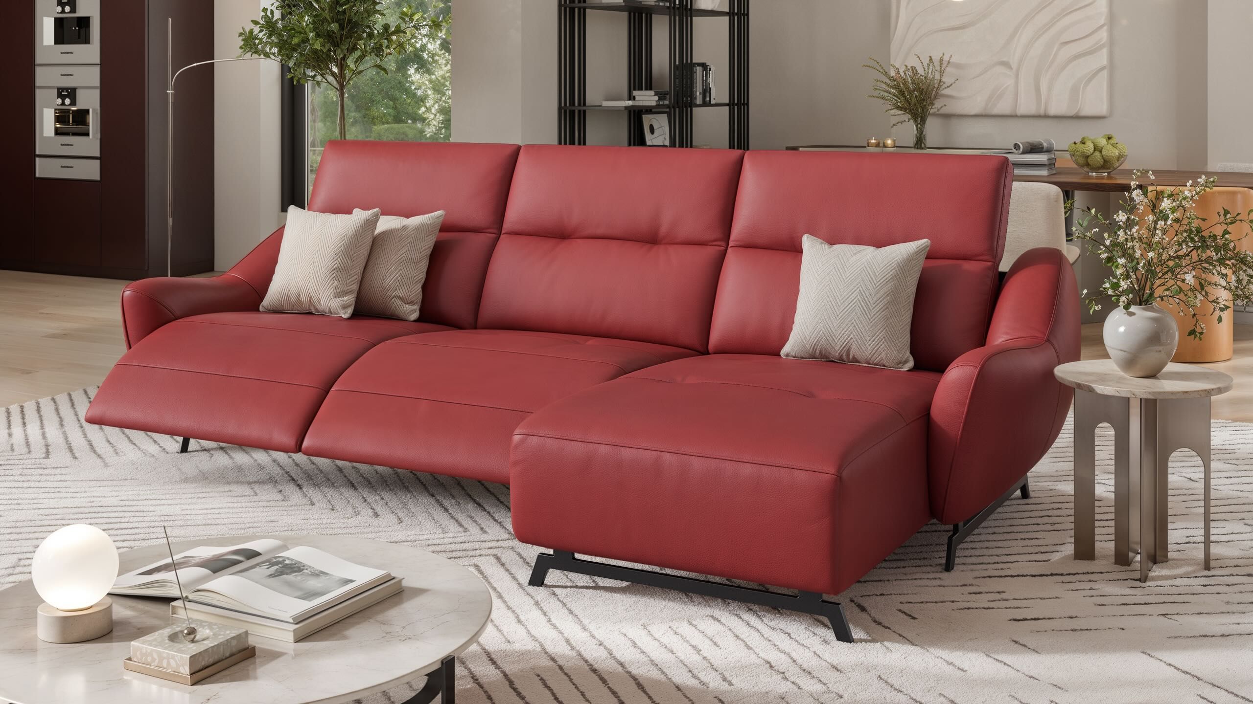 Кожаный диван с полуостровом Sofanella Ливери ARCH-00006755 - Вид №2