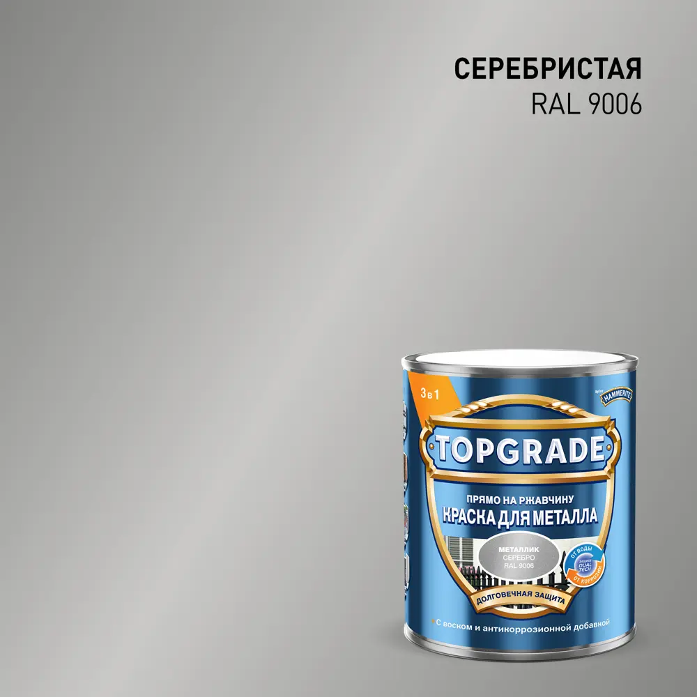 Грунт-эмаль по металлу 3 в 1 Topgrade гладкая цвет серебристый 0.75 л STLM-2011698