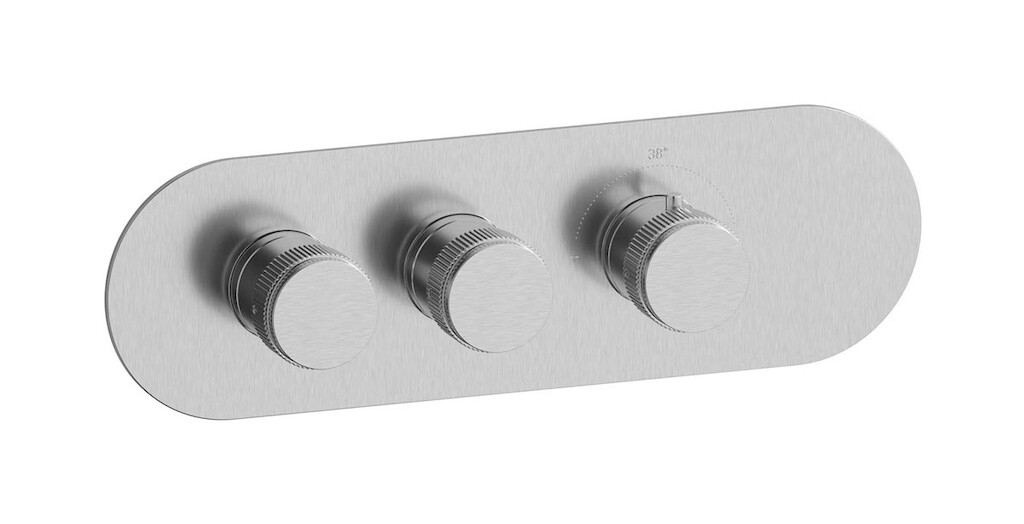 Комплект наружных частей термостата на 2 потребителей - горизонтальная овальная панель с ручками Reflex WE ARE IB eua222ssnrx Brushed Nickel Aqua