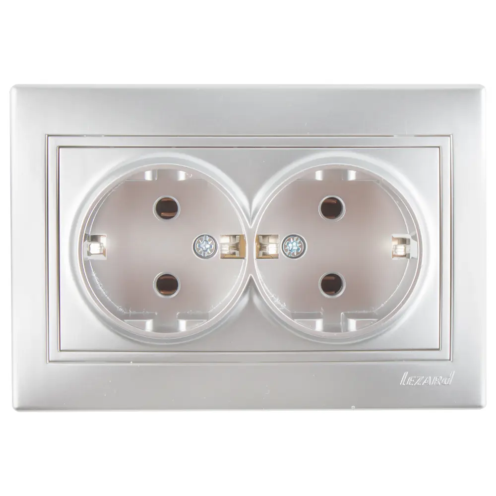 Розетка керамическая Lezard Mira, с заземлением, 2 разъема, цвет серый метлаллик STLM-2188727