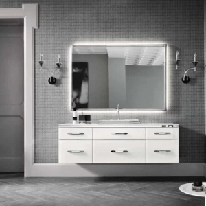Комбинация ванной комнаты H04 в отделке VETRO extrachiaro bianco MILLDUE HILTON