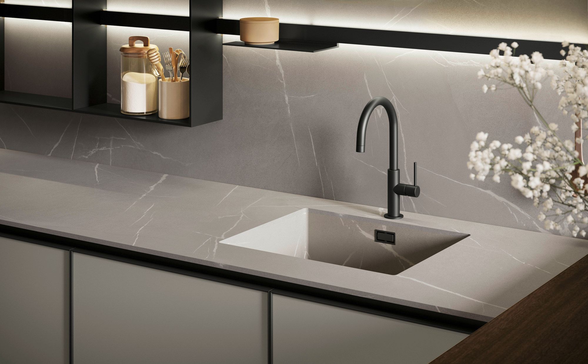 Встроенная кухня без ручек с полуостровом Composit Blend ARCH-00059348 - Вид №3