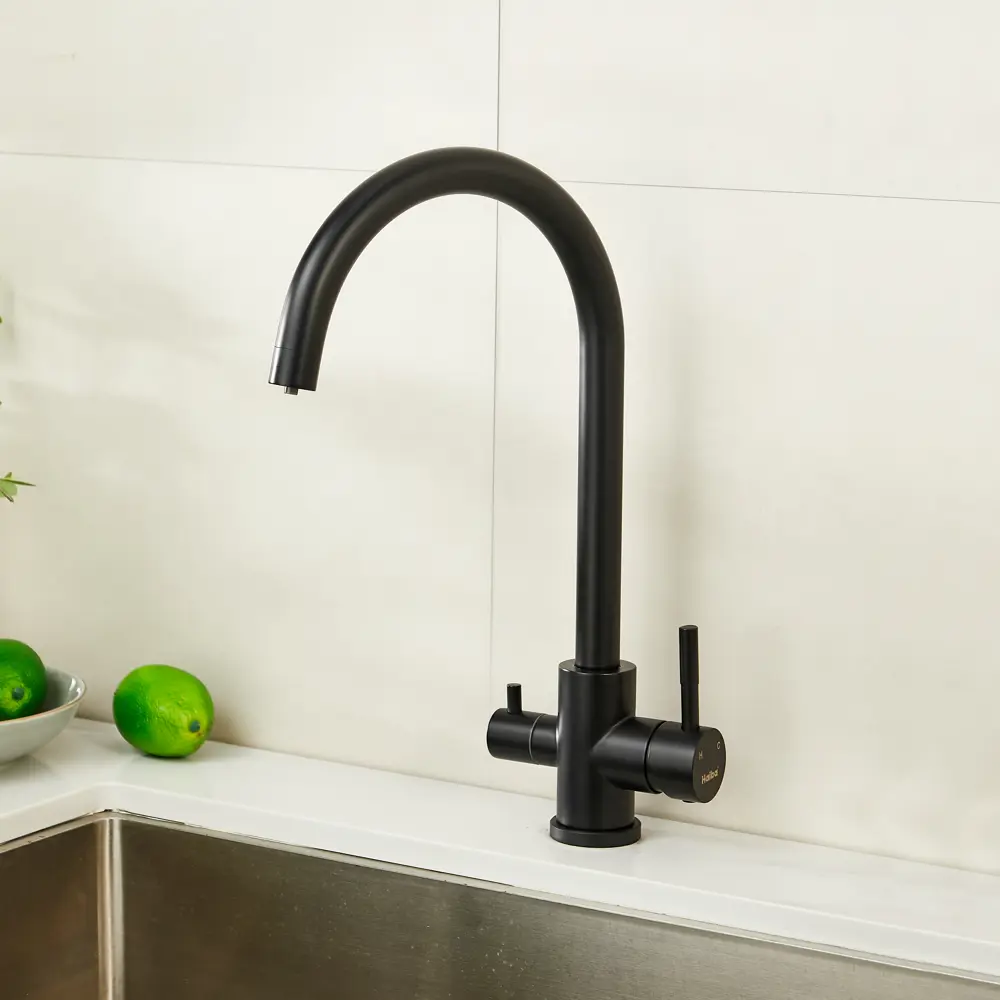 Смеситель для кухни Haiba черный с высоким поворотным изливом 89396811 STLM-1569269