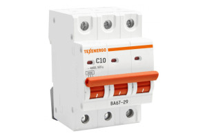 16402055 Автоматический выключатель ВА 6729 3п 10А 6кА характеристика С TAM34C10 Texenergo