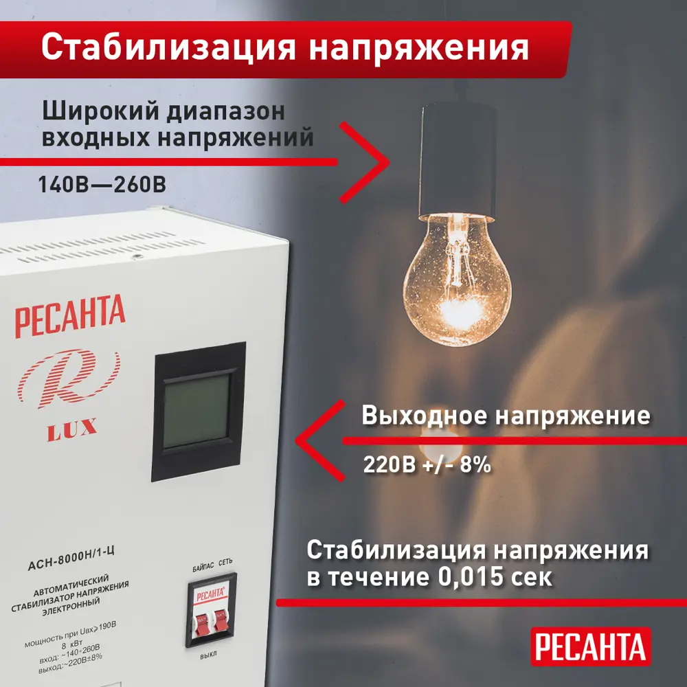 Стабилизатор напряжения Ресанта АСН- 8 000 Н/1-Ц 8 кВт STLM-2112675 - Вид №11