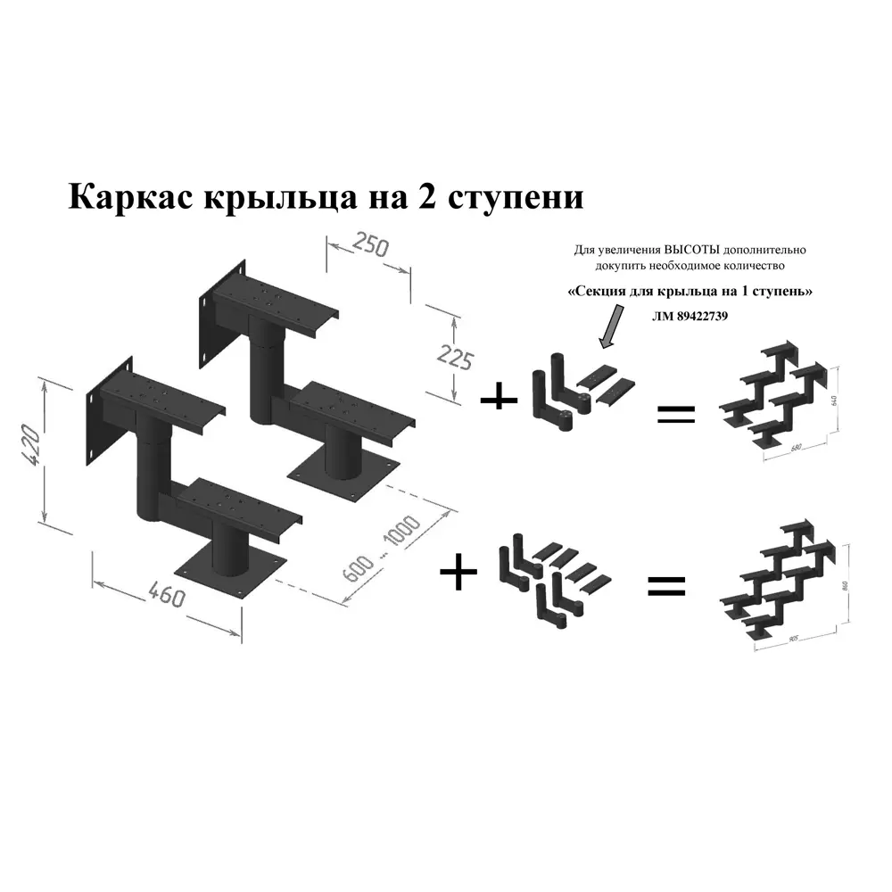 Каркас для крыльца 2 ступени черный УЛИЧНЫЕ ЛЕСТНИЦЫ STLM-2121051 - Вид №2