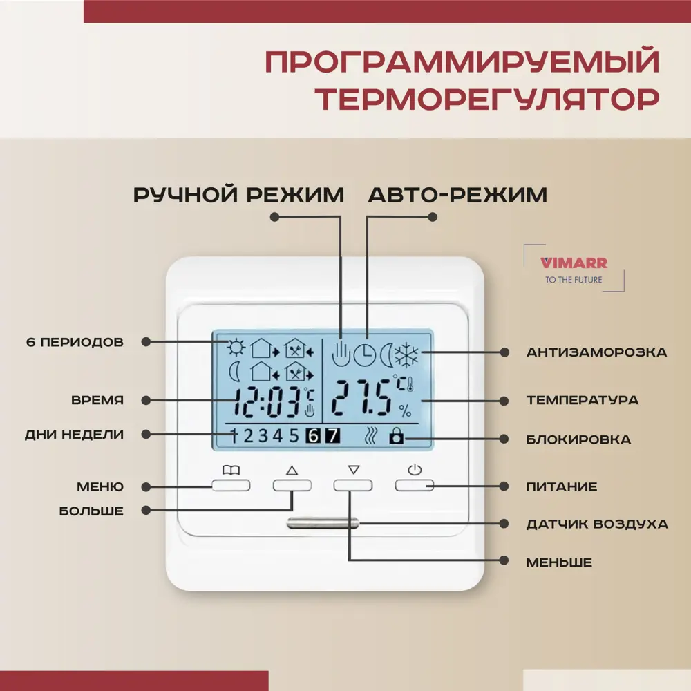 Нагревательный мат для теплого пола Vimarr LM 540LM2100KM14.0-M1-11 14 м² 2100 Вт с белым электронным терморегулятором