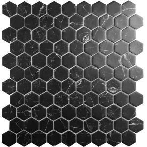 Декоративная мозаика Vidrepur Hex supreme marquina на сетке 1236423 30.7x31.7см цвет Черный