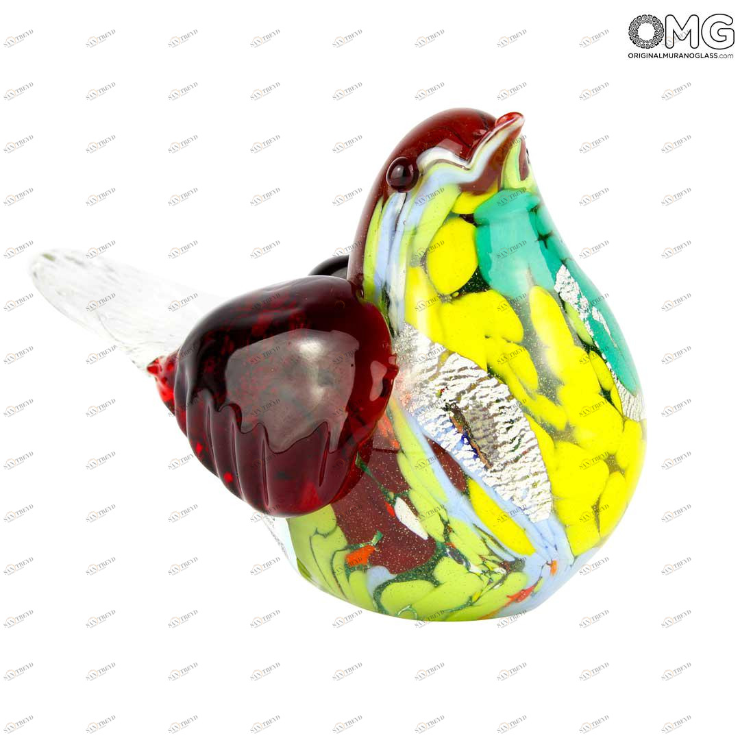 3249 ORIGINALMURANOGLASS Фигурка красного воробья - серебро - Original Murano Glass 14 см 