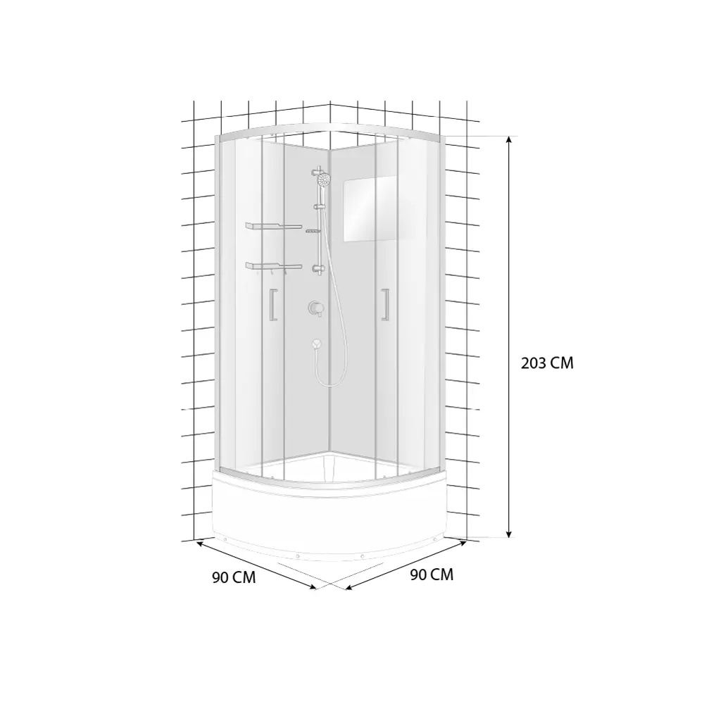 Душевая кабина Тей 1/4 высокий поддон 90x90 см Santreyd STLM-2056105