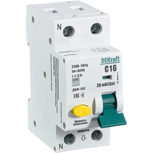 Дифференциальный автомат DEKraft 1P N C16 А 30 мА 6 кА A 16229DEK