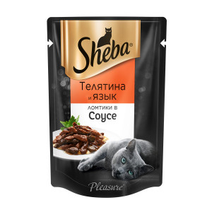 Т0056500 Корм для кошек Pleasure ломтики в соусе телятина и язык конс. пауч 85г SHEBA