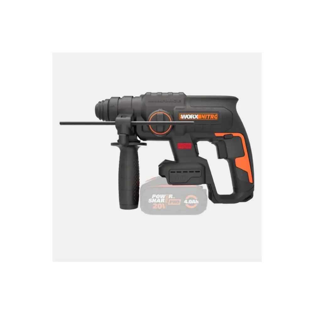 Перфоратор аккумуляторный бесщёточный SDS Plus Worx WX381, 20 В Li-Ion 1x4 Ач, 2 Дж