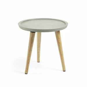 Приставной столик круглый серый цемент с деревянными ножками 40 см Livy AA3219RF03 от La Forma LA FORMA LIVY 344913 Бежевый