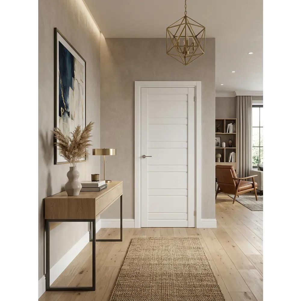 Дверь межкомнатная глухая Паудер 90x200 см Hardflex цвет белый с замком и петлями KREAFORTA STLM-2196230 - Вид №3