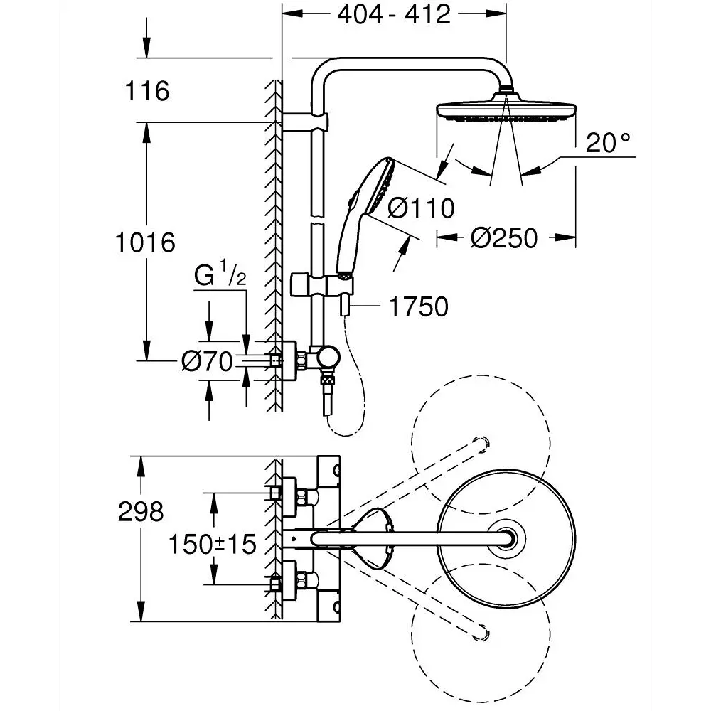 Душевая система Grohe Tempesta System 250 2 режима цвет хром STLM-2138587 - Вид №3