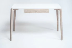 Письменный стол белый с ящиком и деревянными ножками большой 64х124 см Alfa TORY SUN ALFA 338642 Беленый дуб;бежевый