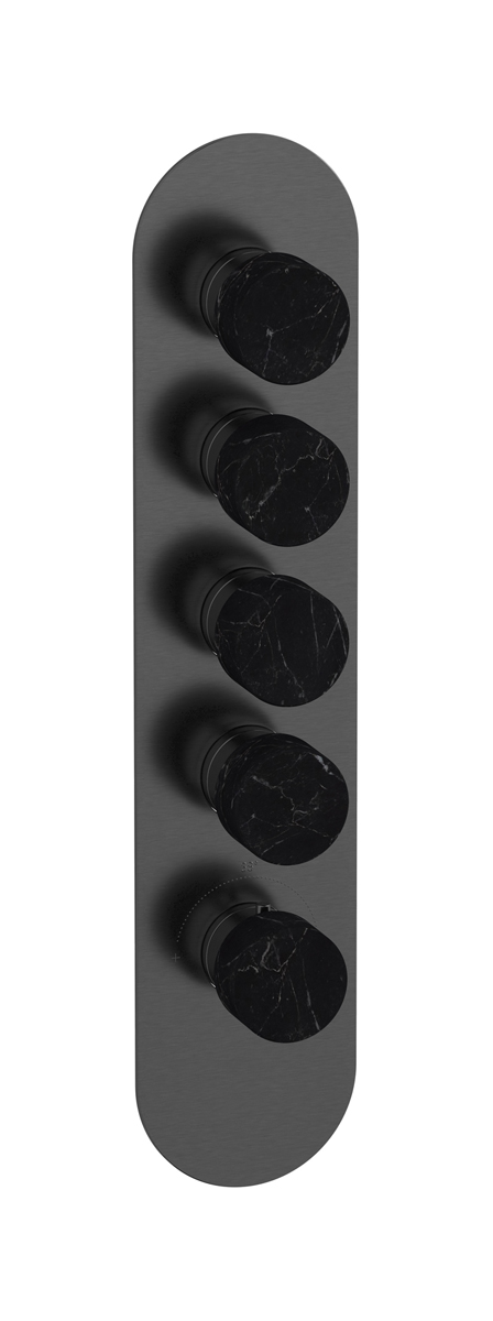 Комплект наружных частей термостата на 4 потребителей - вертикальная овальная панель с ручками Marmo WE ARE IB eua412csnmr_2 Brushed Black Chrome Aqua