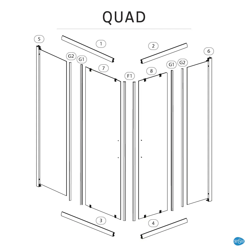 Душевая ширма Sensea Quad квадратный 90х90 см хромированный профиль прозрачное стекло раздвижной Без серии STLM-2057889 - Вид №8