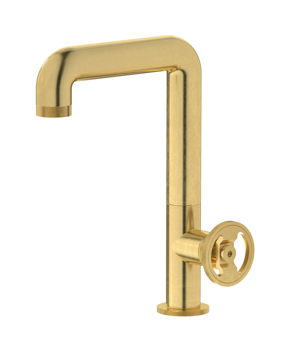 Высокий смеситель для раковины на 1 отверстие в комплекте с донным клапаном WE ARE IB b1202on Natural Brass Bold