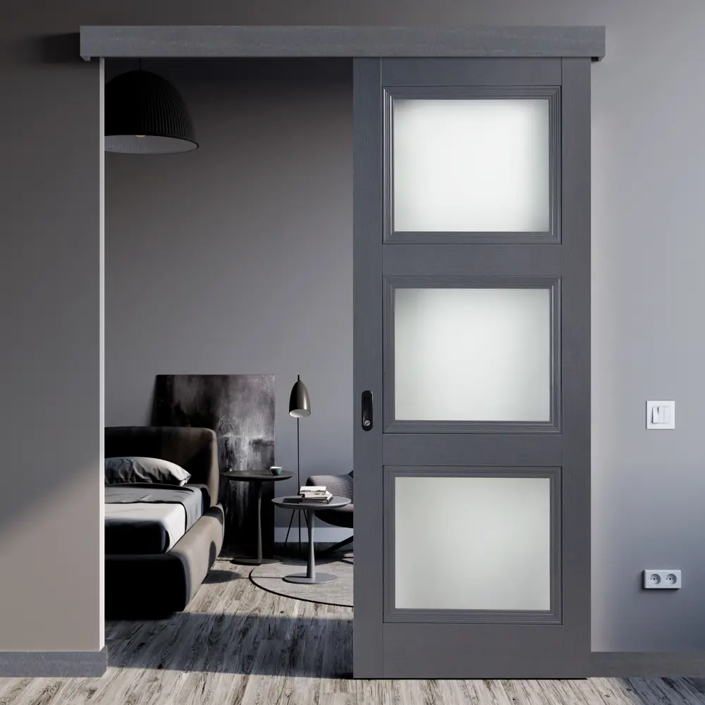 Дверь межкомнатная со стеклом трилло 80x200 см Hardflex цвет грей легно с замком и петлями 82347856 STLM-2031259 МАРИО РИОЛИ  - Вид №1