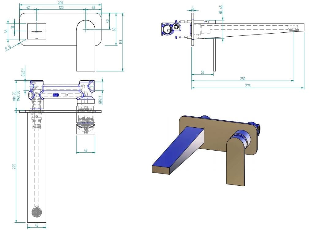 Настенный смеситель для раковины Zazzeri 100 ARCH-00095738 - Вид №3