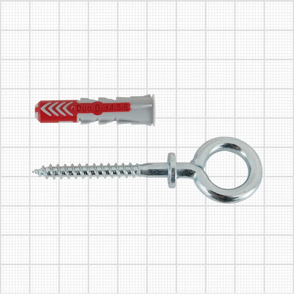 Дюбель для всех типов стен Duopower 8x40 мм крюк-кольцо цвет серый/красный 2 шт FISCHER STLM-2043312 - Вид №4