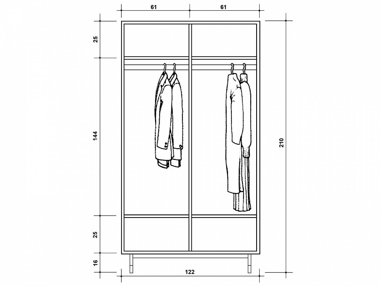 высота отдела для верхней одежды в шкафу