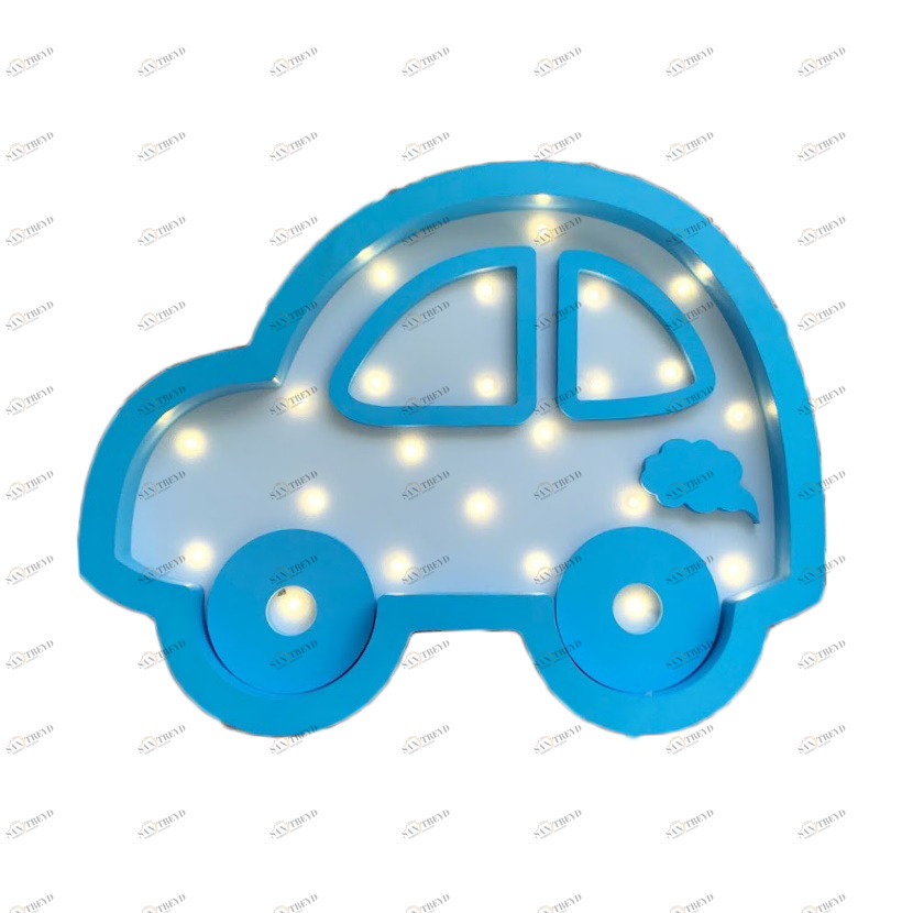 Ночник деревянный 30 см сине-голубой "Машина" LAMPA I DEREVO  00-3880199 Синий;голубой Santreyd 