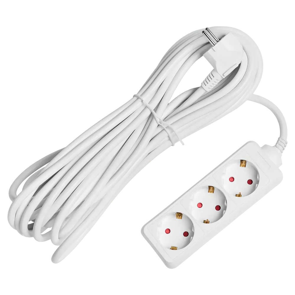 Удлинитель бытовой Skybeam 3x1.5 10 м 3 розетки с заземлением 3680 Вт цвет белый STLM-2079850