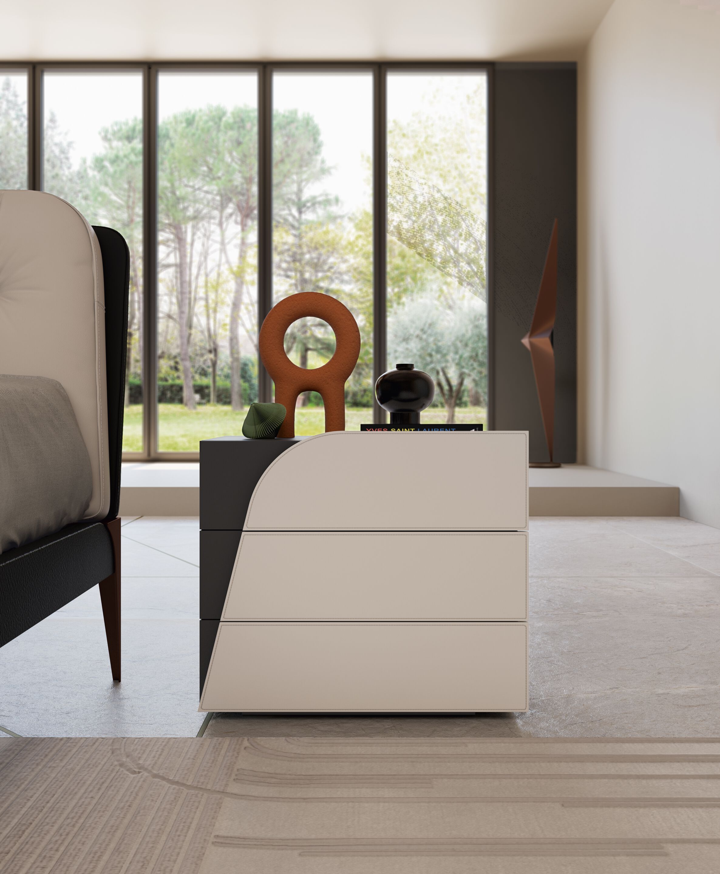 Прямоугольная прикроватная тумбочка с кожаной обивкой и ящиками Bizzotto Italia ARCH-00088241 - Вид №2