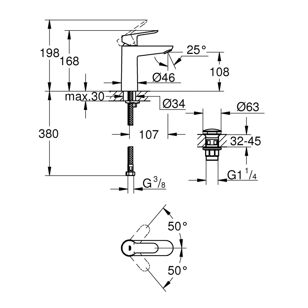 Смеситель для раковины Grohe StartEdge MS однорычажный цвет хром Start Edge STLM-2015407 - Вид №1