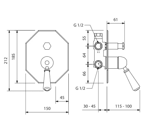 Смеситель для душа с переключателем с пластиной Park Avenue Crowe ARCH-00117401 - Вид №1