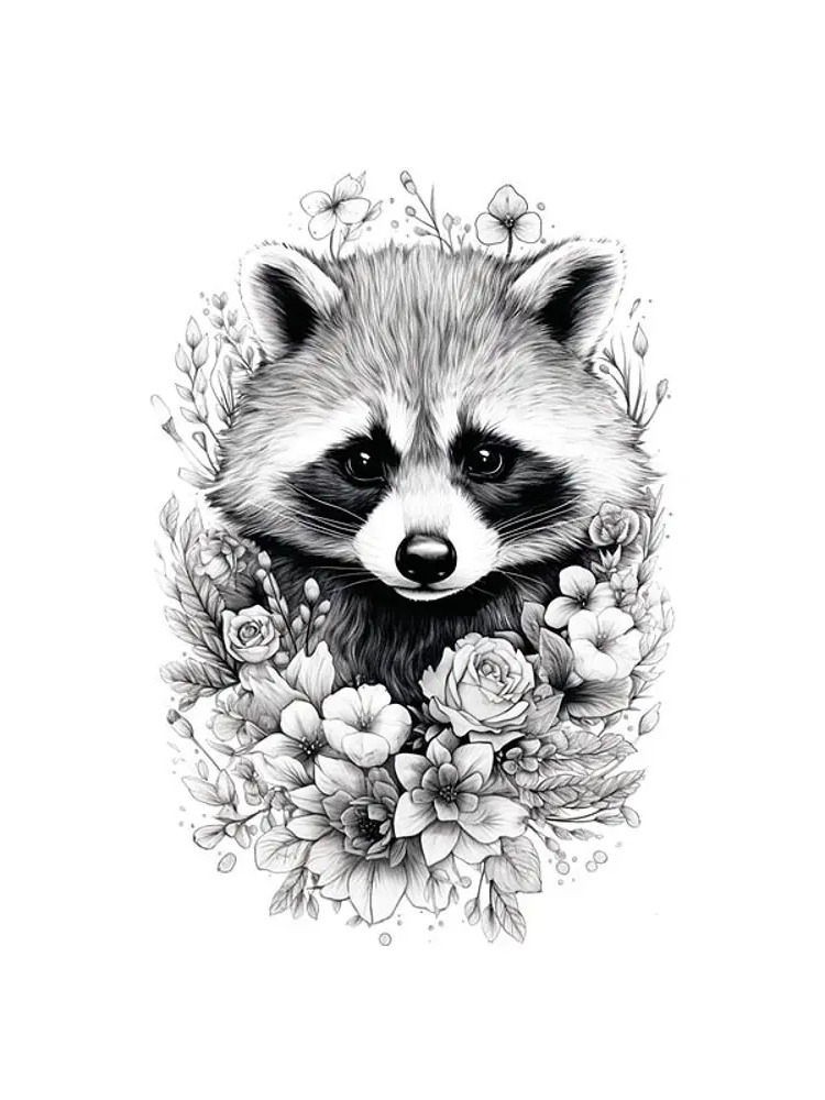 Santreyd: Постер с енотом среди цветочного сада 30×40 см 88909941