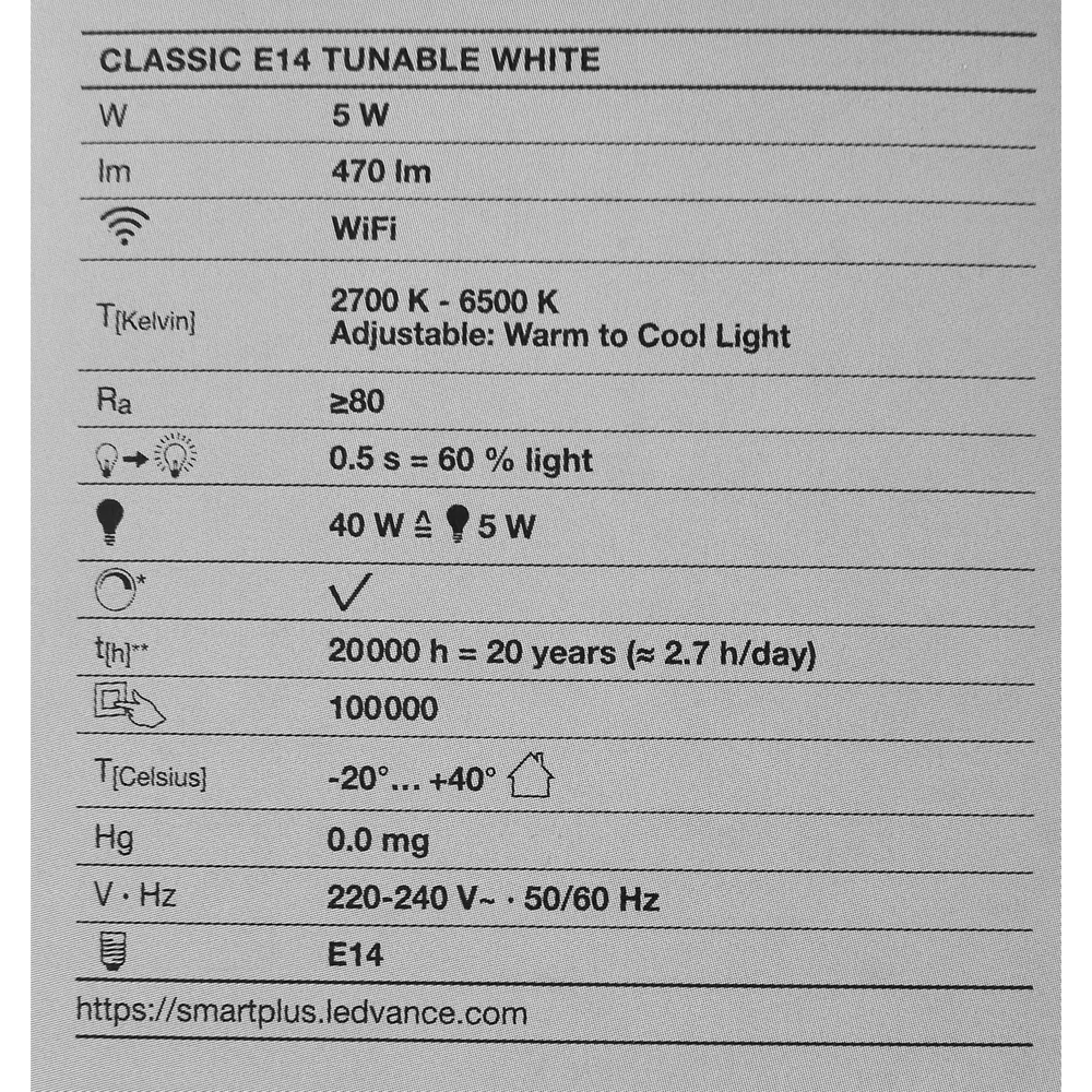 Лампа умная светодиодная Wi-Fi Osram Smart Plus E14 220-240 В 5 Вт шар малый матовая 470 лм изменение оттенков белого LEDVANCE STLM-2131861 - Вид №6