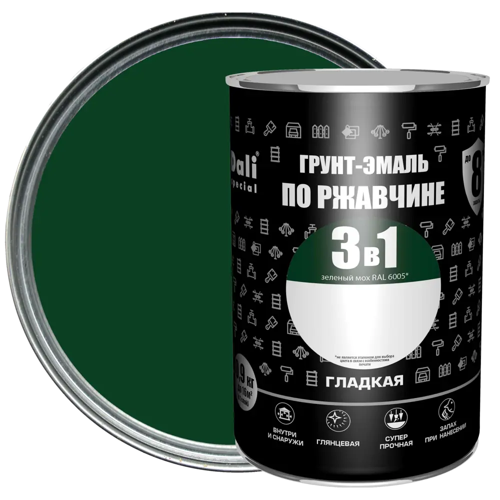 Грунт-эмаль 3в1 Dali «Зелёный мох» — защита металла от коррозии 83372439 STLM-0040600