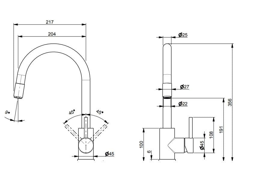 Смеситель для кухни из нержавеющей стали со съемным ручным душем Tubico Kitchen River ARCH-00059385 - Вид №2
