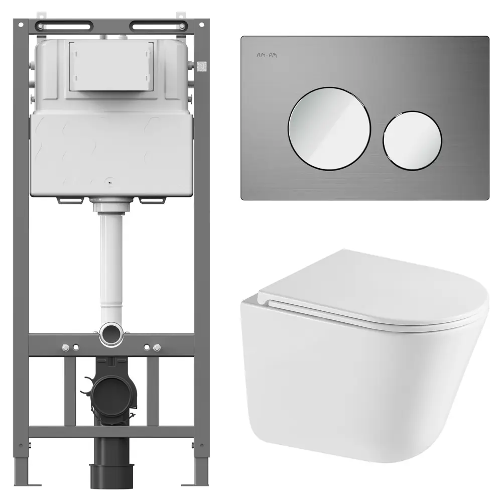 Комплект инсталляции AM.PM Tech с безободковым унитазом Iddis Lahta клавиша AM.PM Tech L хром STLM-2100609
