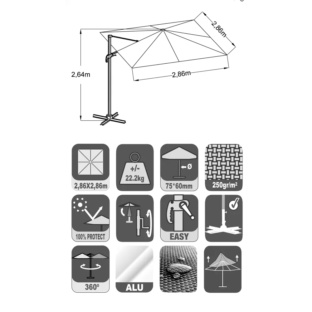 Зонт BEGINIA Aura 286x286 см бежевый STLM-2172065 - Вид №13
