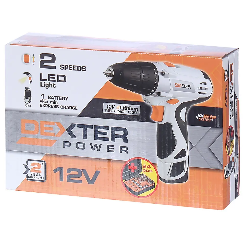 Дрель-шуруповерт аккумуляторная Dexter Power 5227.2A 24 ACC, 12 В Li-ion 1.5 Ач STLM-2146051 - Вид №6
