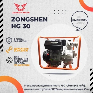 Мотопомпа бензиновая Zongshen HG 30