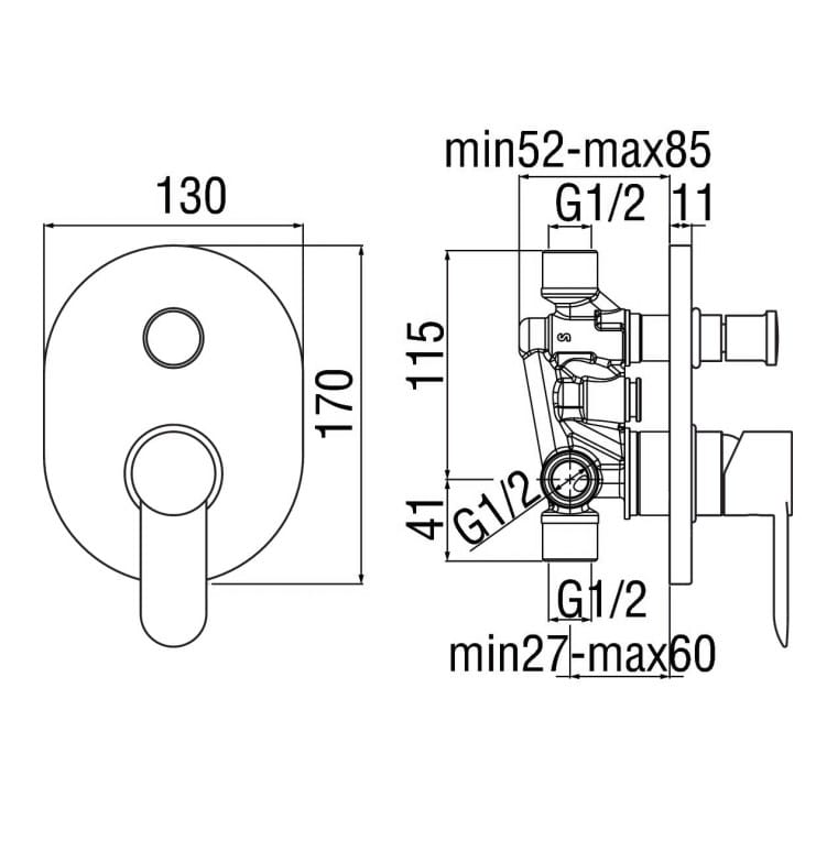 Однорычажный смеситель для душа с переключателем Nobili песок ARCH-00074320 - Вид №1