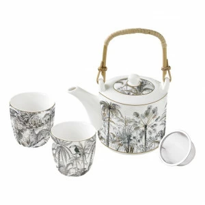 Чайник фарфоровый с ситечком с 2 чашками белые "Джунгли" EASY LIFE COFFEEMANIA & ATMOSPHERE 00-3946933 Белый;серый