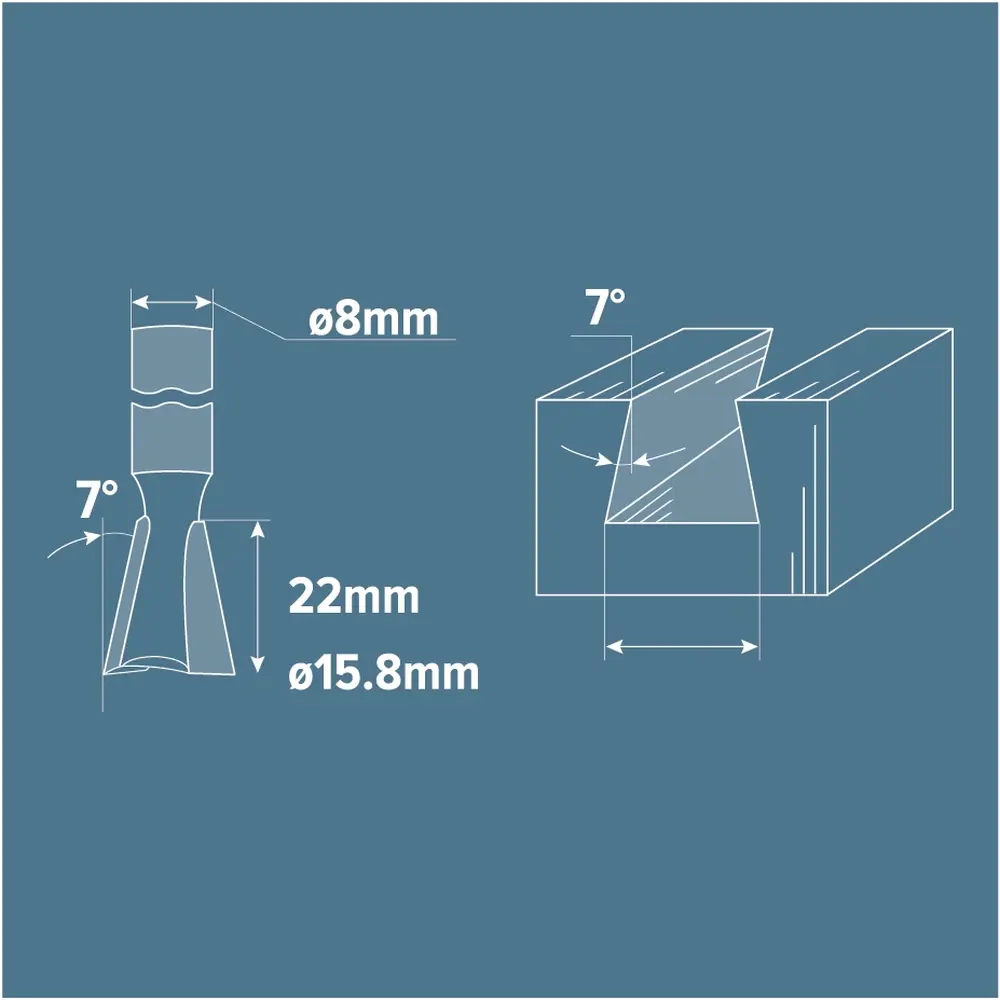 Фреза пазовая Ласточкин хвост Brigadier, D15.8х22 мм, 7° STLM-2151020 - Вид №3