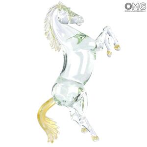 168 ORIGINALMURANOGLASS Скульптура Хрустальный Золотой Гарцующий Конь - автор Alessandro Barbaro - муранское стекло OMG 25 см