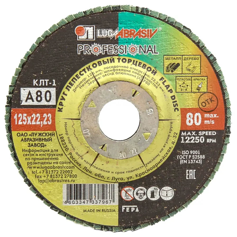 Круг лепестковый торцевой КЛТ1 Луга Р80 125x22.2 мм STLM-2195006